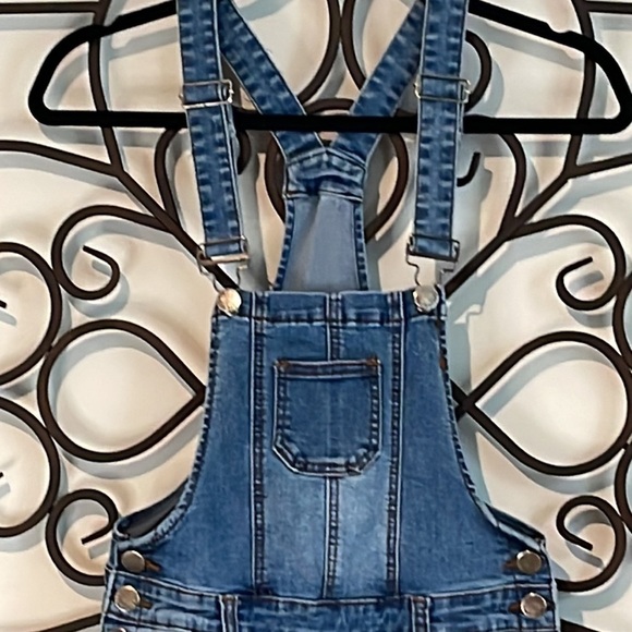 EUC AMERICAN BAZI STRETCH DISTRESSED KNEE OVERALLS DARK BLUE SIZE SMALL - Picture 3 of 10